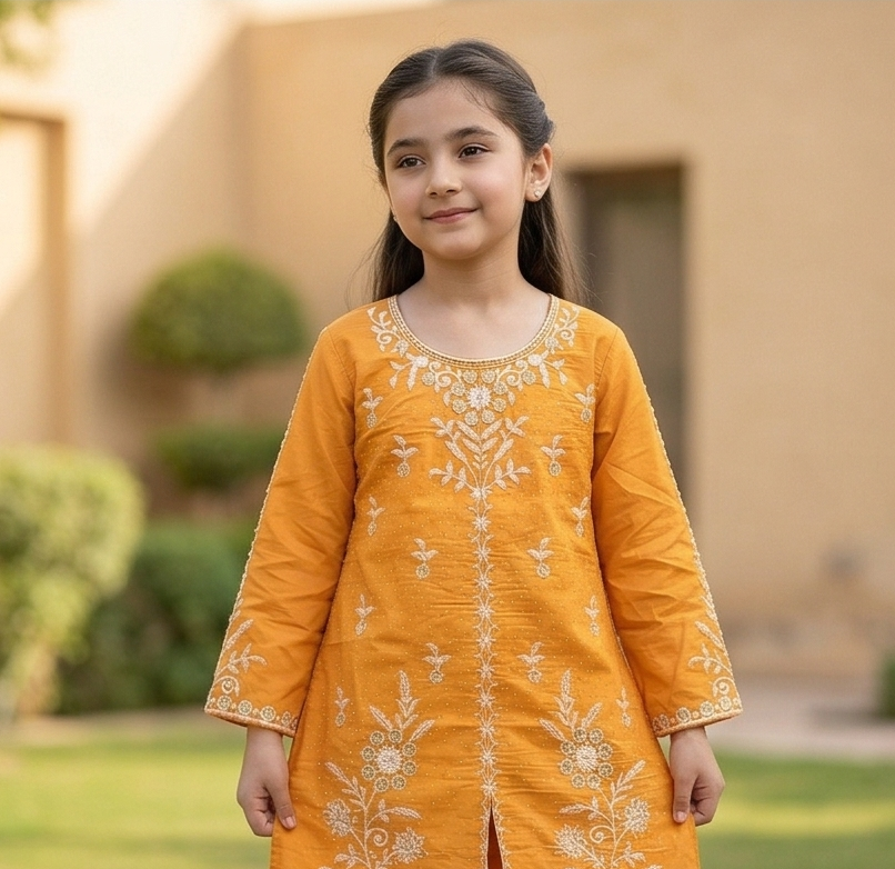 Noor Embroidered Suit – Mustard