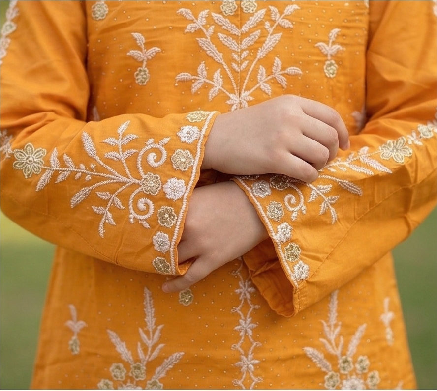 Noor Embroidered Suit – Mustard