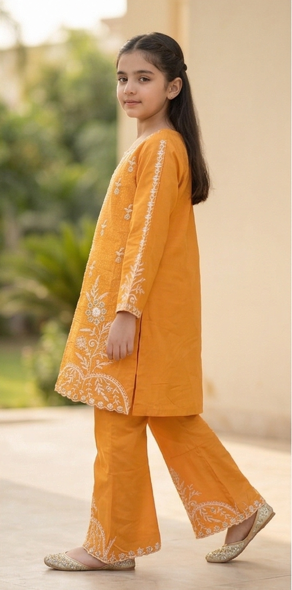 Noor Embroidered Suit – Mustard
