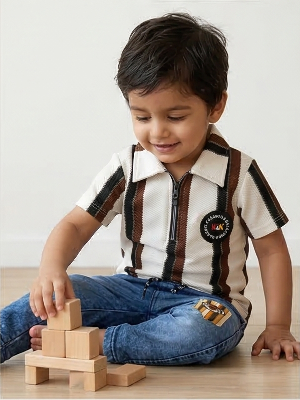 Monarch Knit Polo Set – Cocoa Ivory Stripe