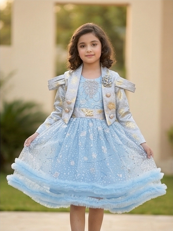Zarella Luxe Frock Set – Powder Blue