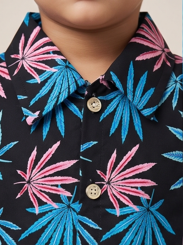 Zyro Linen Co-ord Set – Aqua Blue Leaf