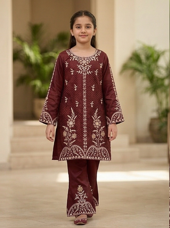 Noor Embroidered Suit – Maroon
