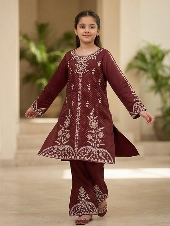 Noor Embroidered Suit – Maroon