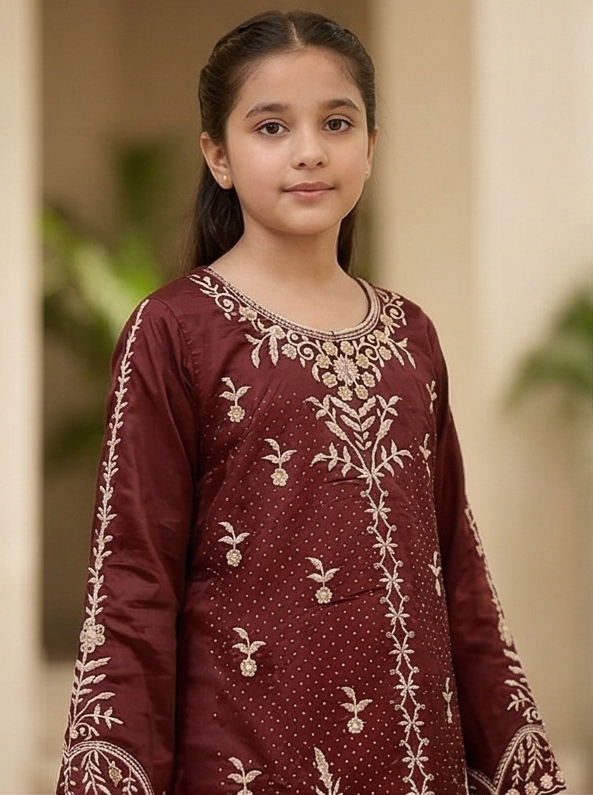 Noor Embroidered Suit – Maroon
