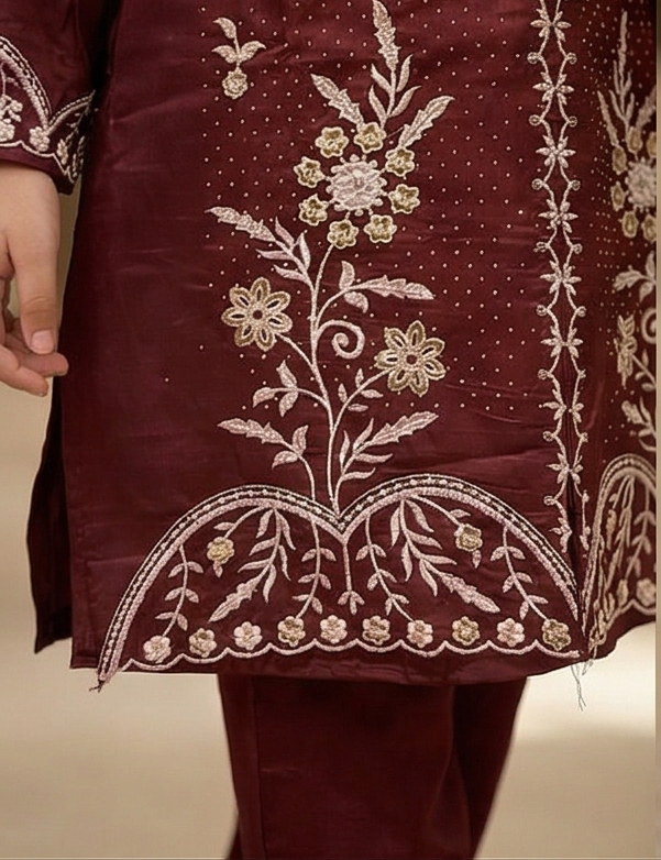Noor Embroidered Suit – Maroon