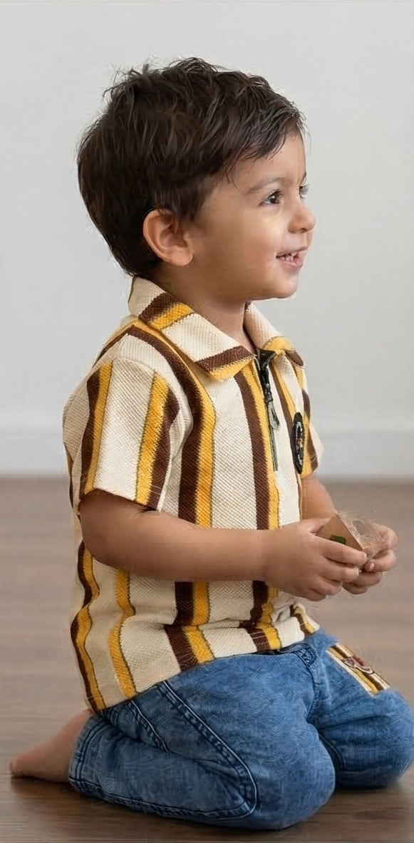 Monarch Knit Polo Set – Honey Sand Stripe