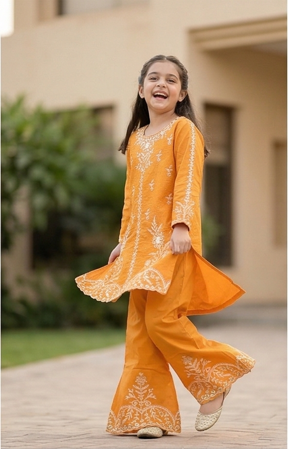 Noor Embroidered Suit – Mustard
