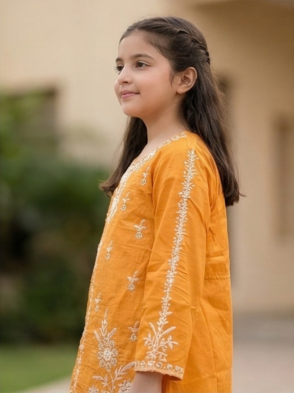 Noor Embroidered Suit – Mustard
