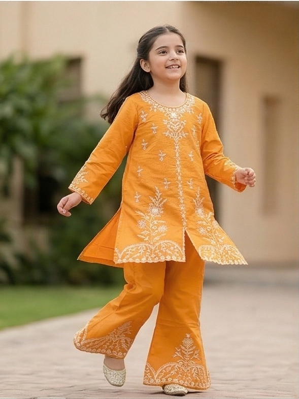 Noor Embroidered Suit – Mustard
