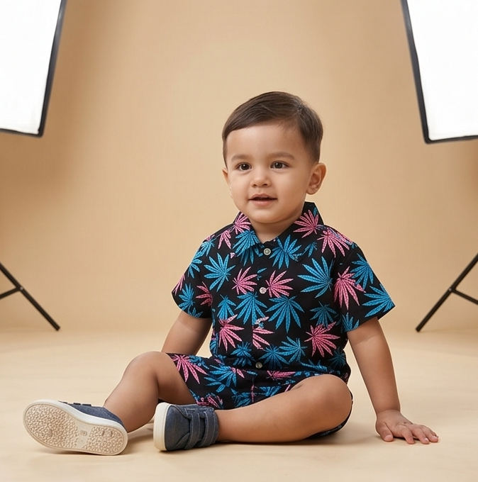 Zyro Linen Co-ord Set – Aqua Blue Leaf
