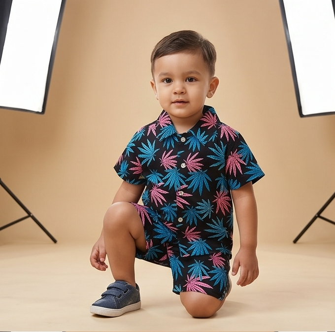 Zyro Linen Co-ord Set – Aqua Blue Leaf
