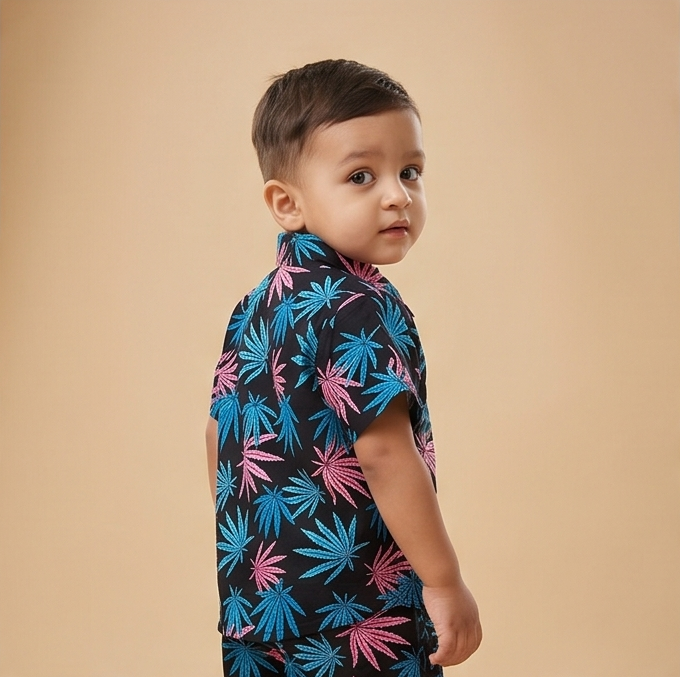 Zyro Linen Co-ord Set – Aqua Blue Leaf