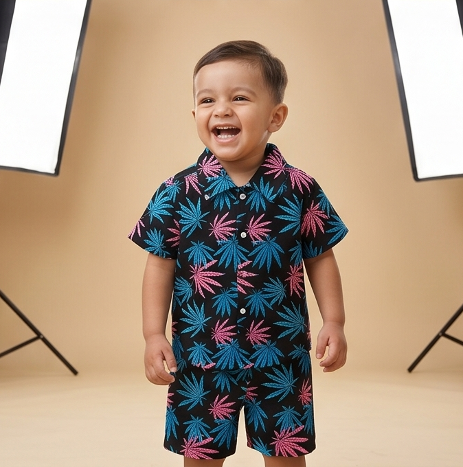 Zyro Linen Co-ord Set – Aqua Blue Leaf