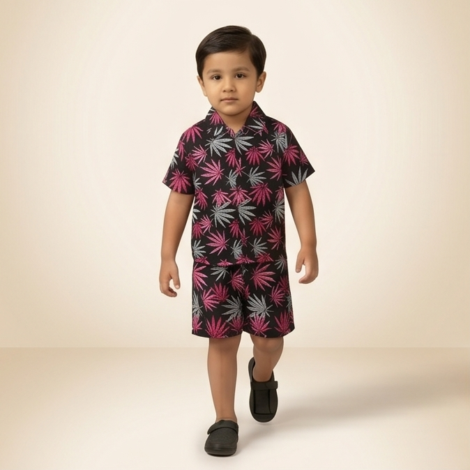 Zyro Linen Co-ord Set – Neon Pink Leaf