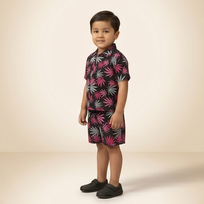 Zyro Linen Co-ord Set – Neon Pink Leaf