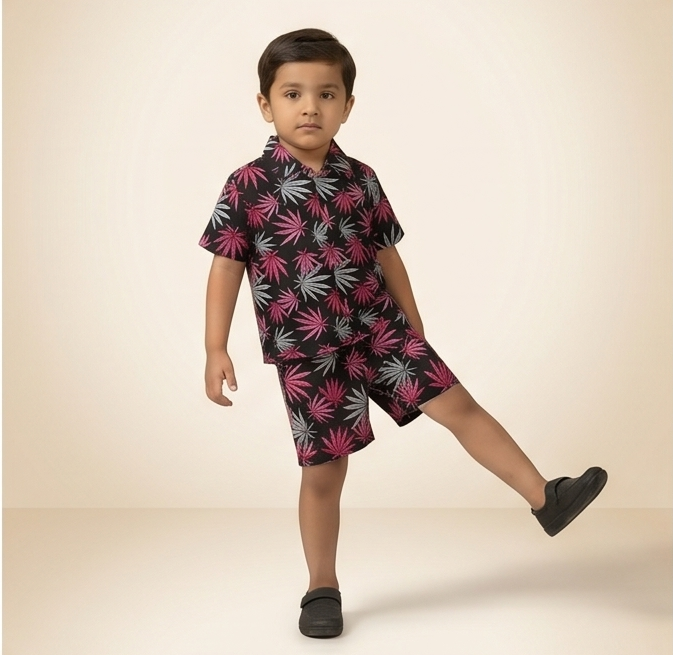 Zyro Linen Co-ord Set – Neon Pink Leaf