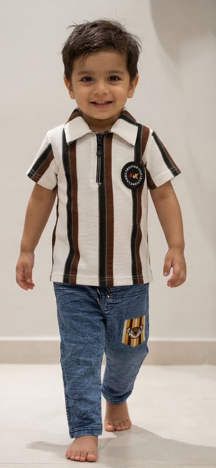 Monarch Knit Polo Set – Cocoa Ivory Stripe