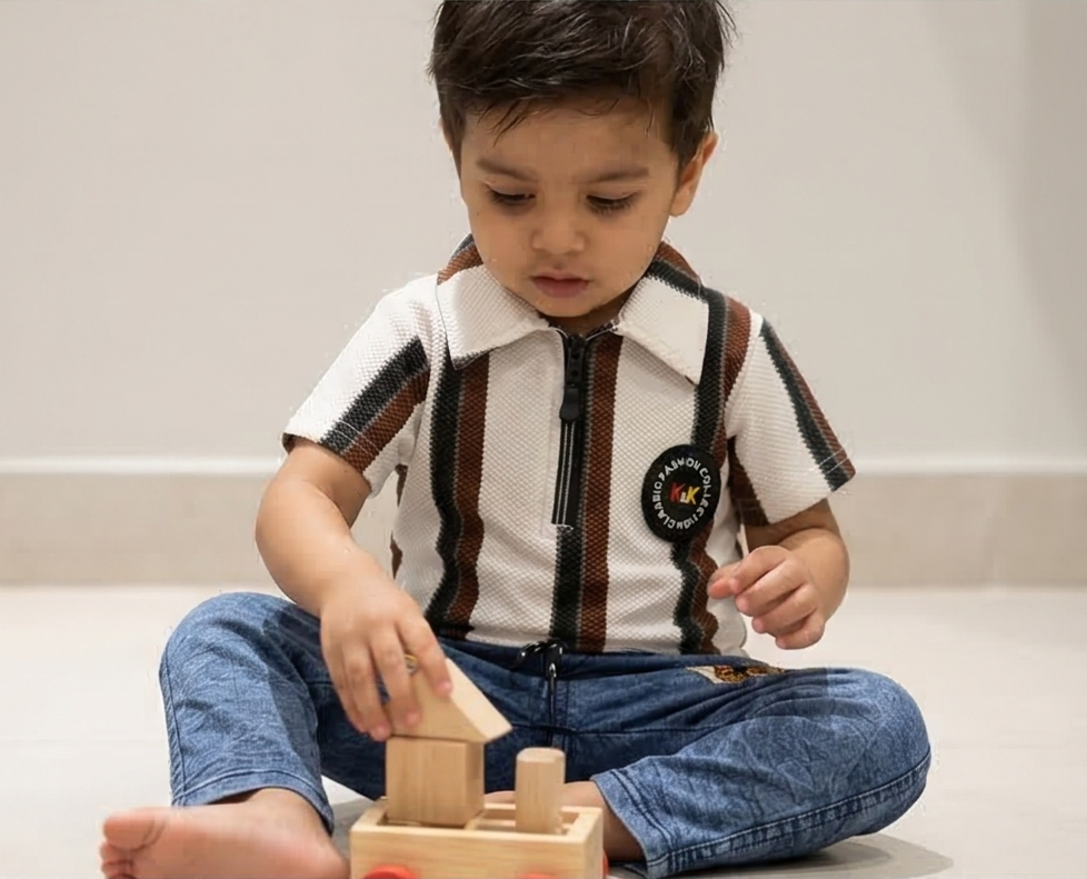 Monarch Knit Polo Set – Cocoa Ivory Stripe