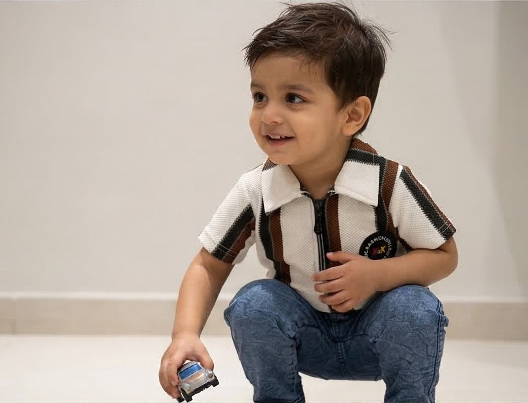 Monarch Knit Polo Set – Cocoa Ivory Stripe