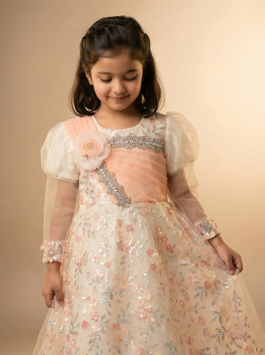Peach Pearl Elegance Frock