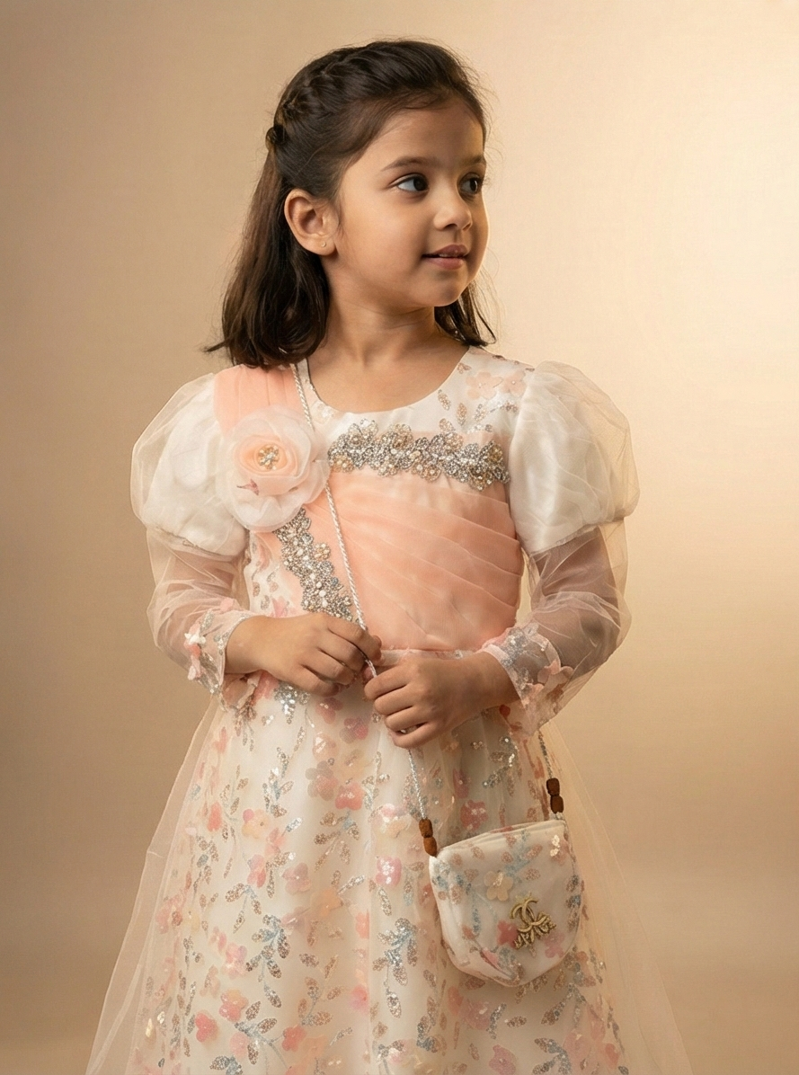 Peach Pearl Elegance Frock