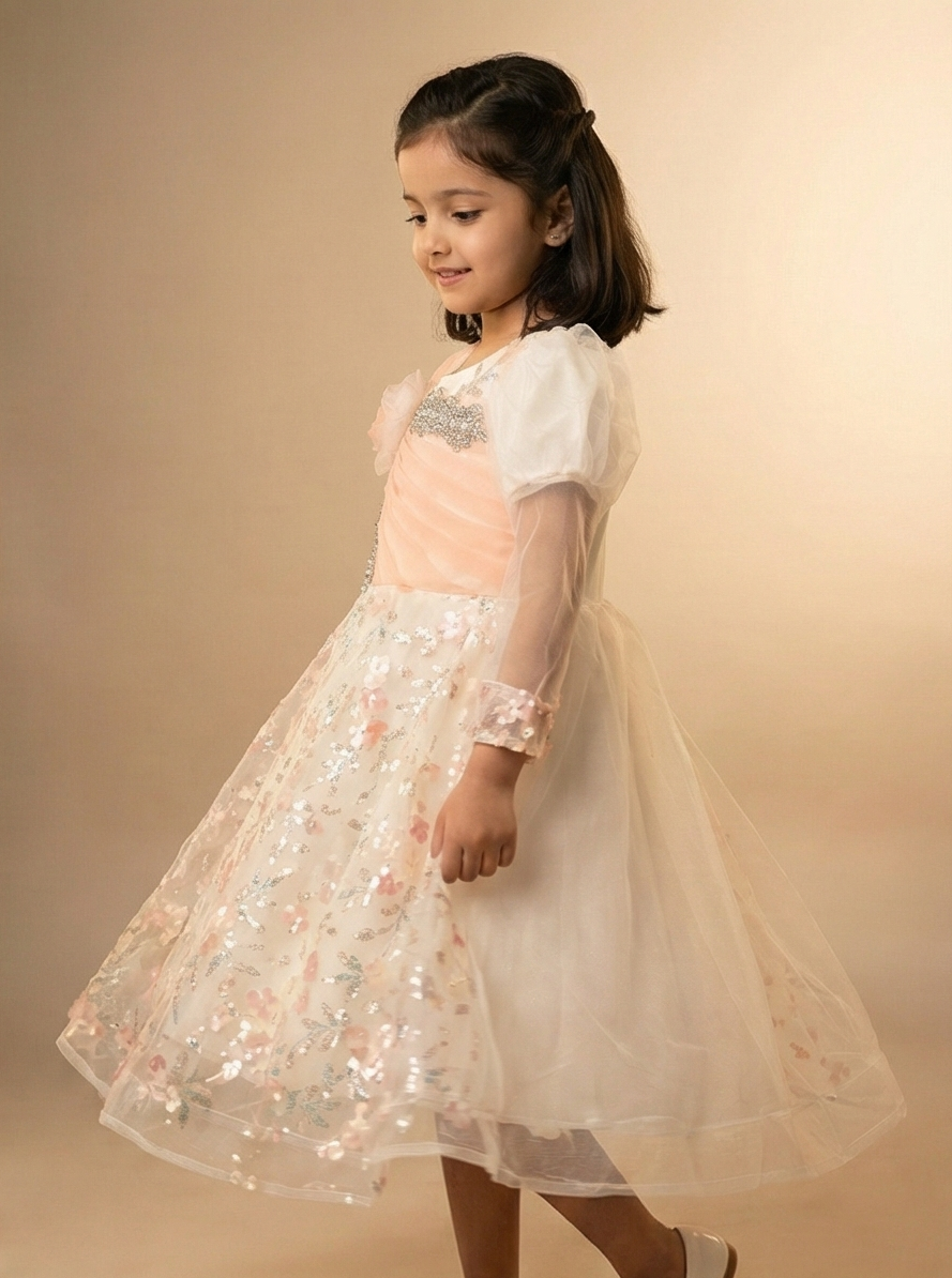 Peach Pearl Elegance Frock