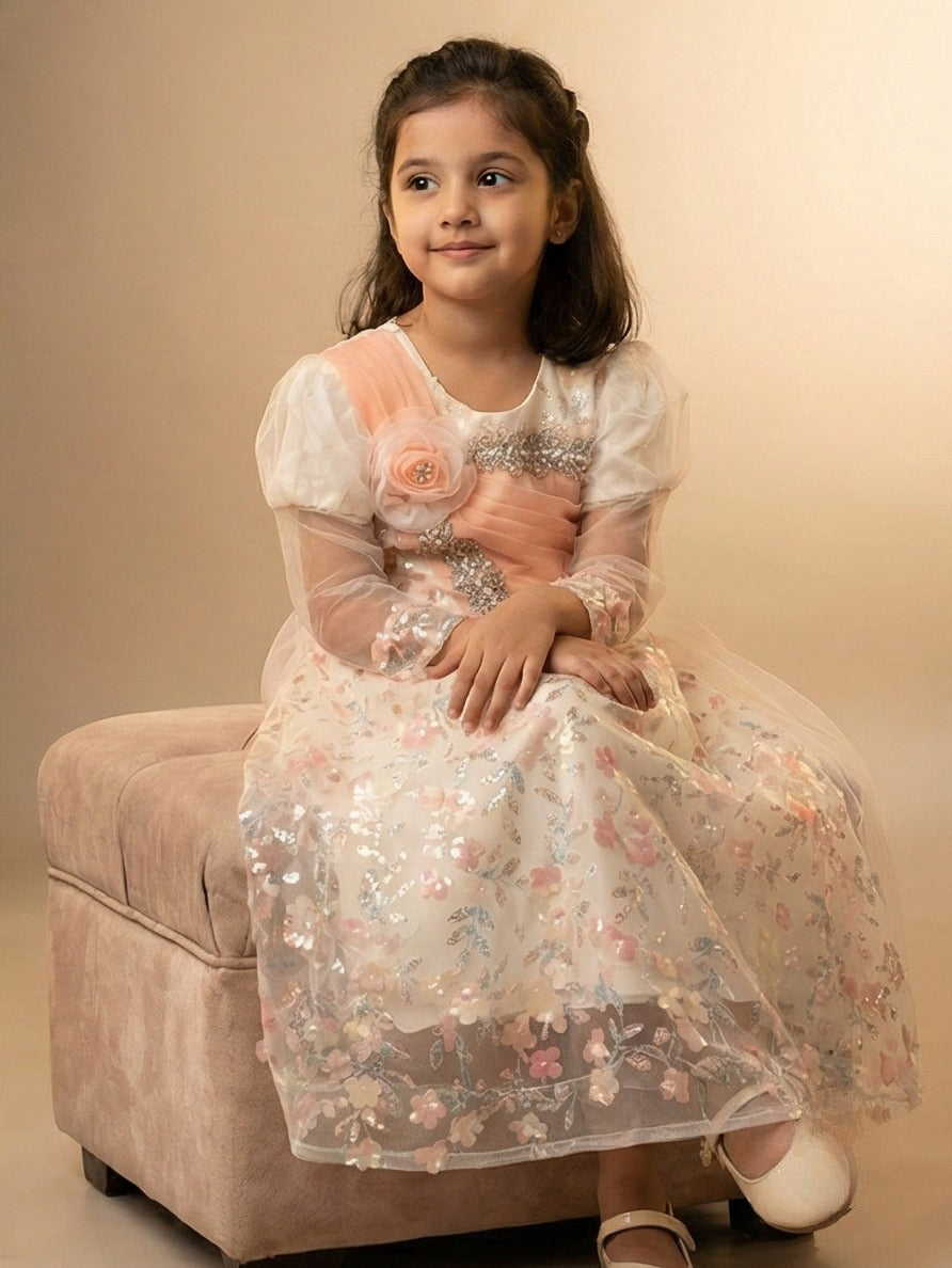 Peach Pearl Elegance Frock