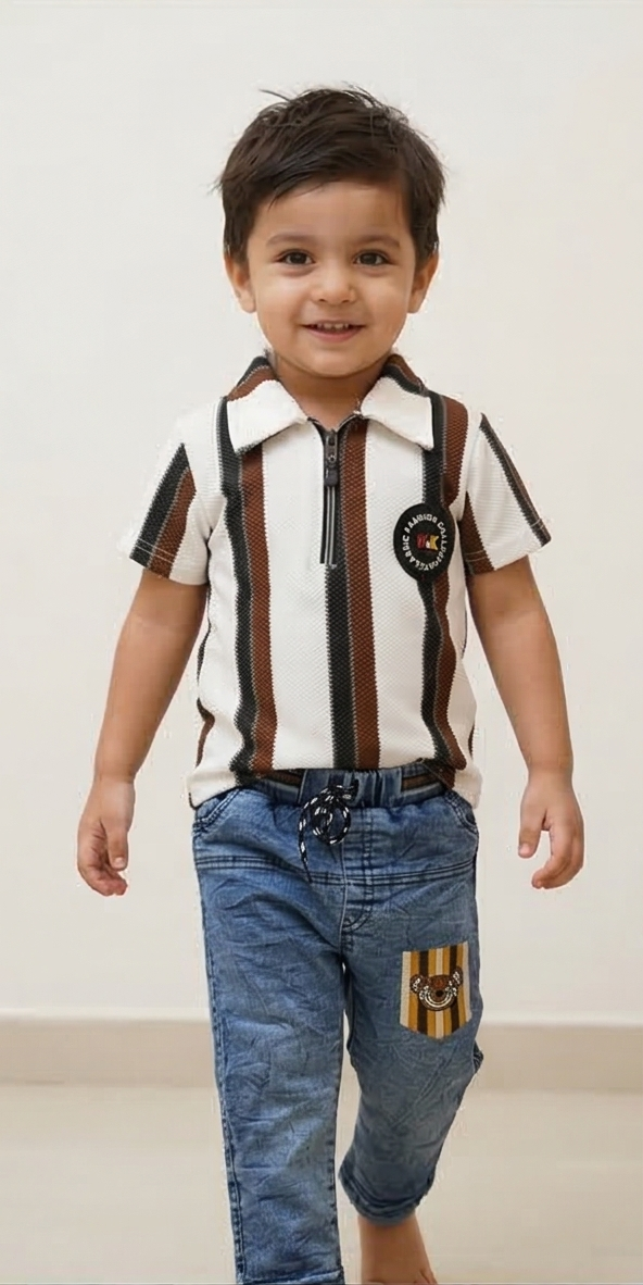 Monarch Knit Polo Set – Cocoa Ivory Stripe