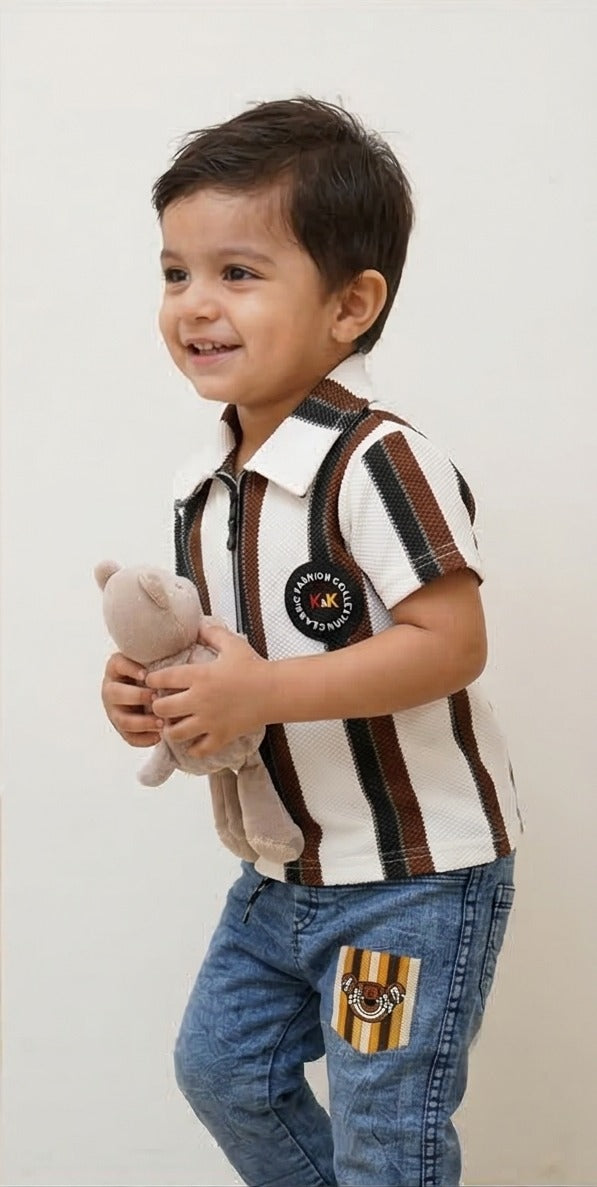 Monarch Knit Polo Set – Cocoa Ivory Stripe