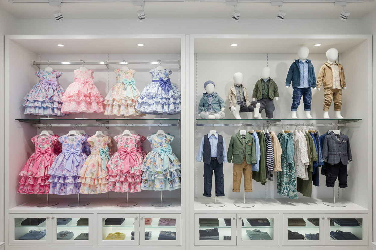 Kids wear with fancy frocks and kids boys and girls wear products showcase