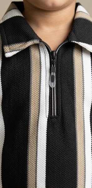 Monarch Knit Polo Set – Black Sand Stripe