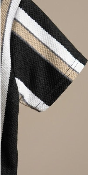 Monarch Knit Polo Set – Black Sand Stripe