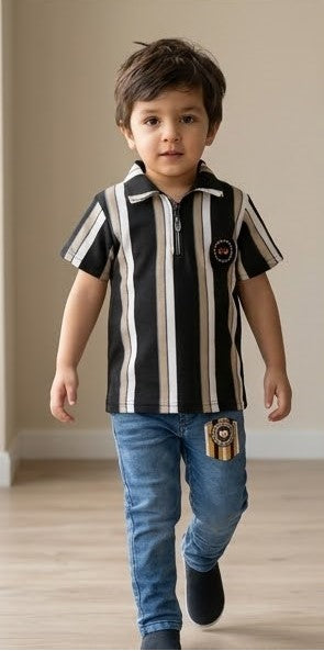 Monarch Knit Polo Set – Black Sand Stripe