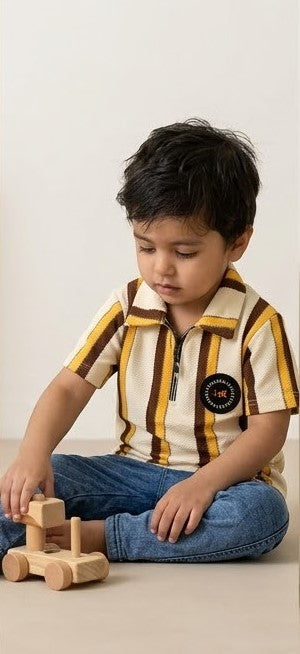 Monarch Knit Polo Set – Honey Sand Stripe