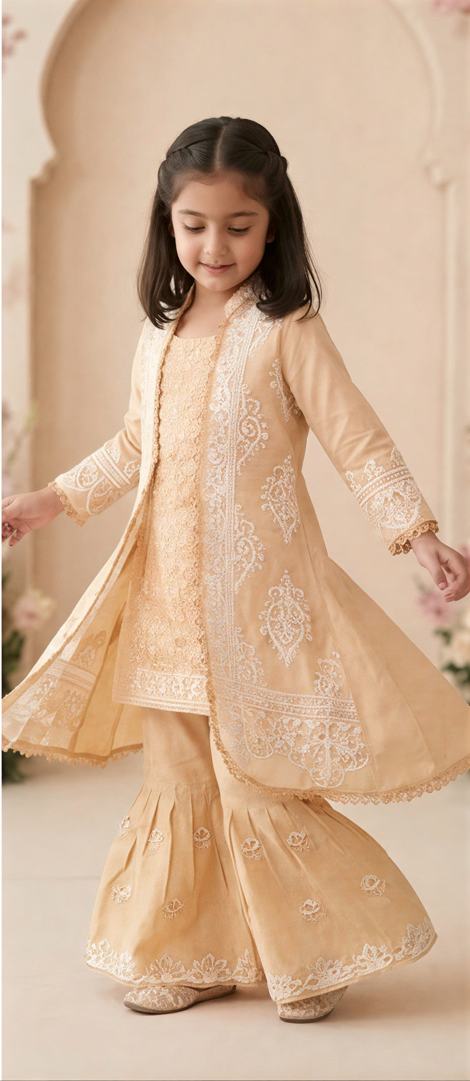Aylin Lace Anarkali Set – Soft Beige Glow